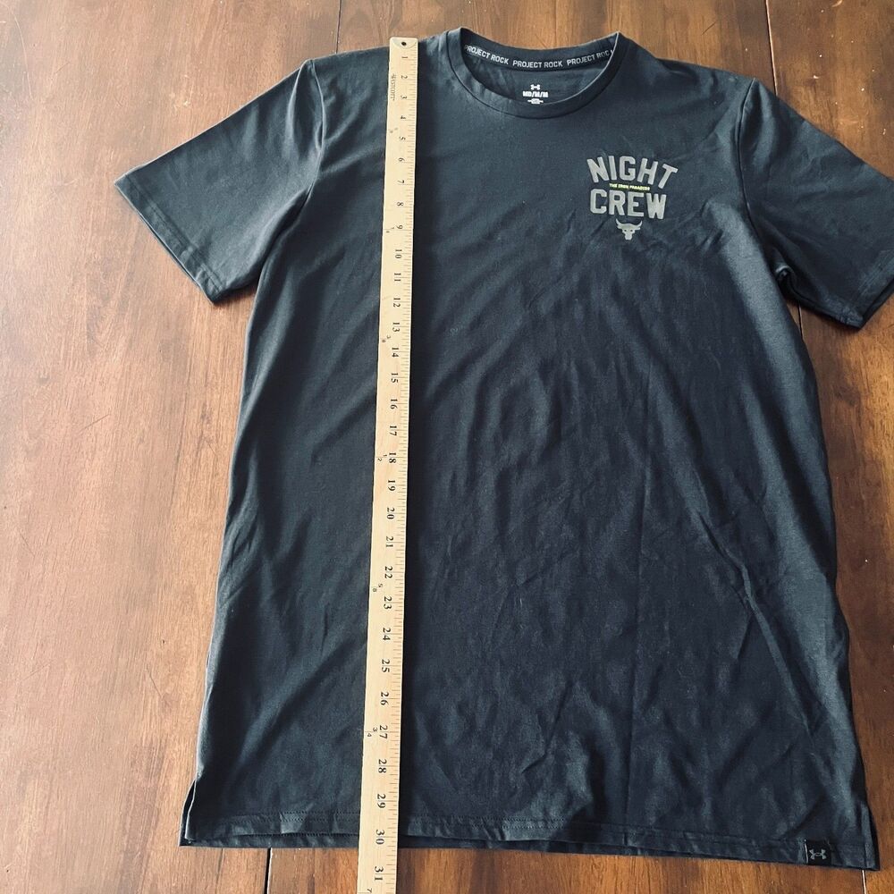 Under Armour Project Rock Night Crew Graphic Print Black T-Shirt Men's Medium - Picture 4 of 10